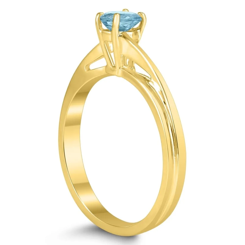 Solitaire Oval 5X3MM Aquamarine Gemstone Twist Ring in 10K Yellow Gold sold by Zulily product image thumbnail 2