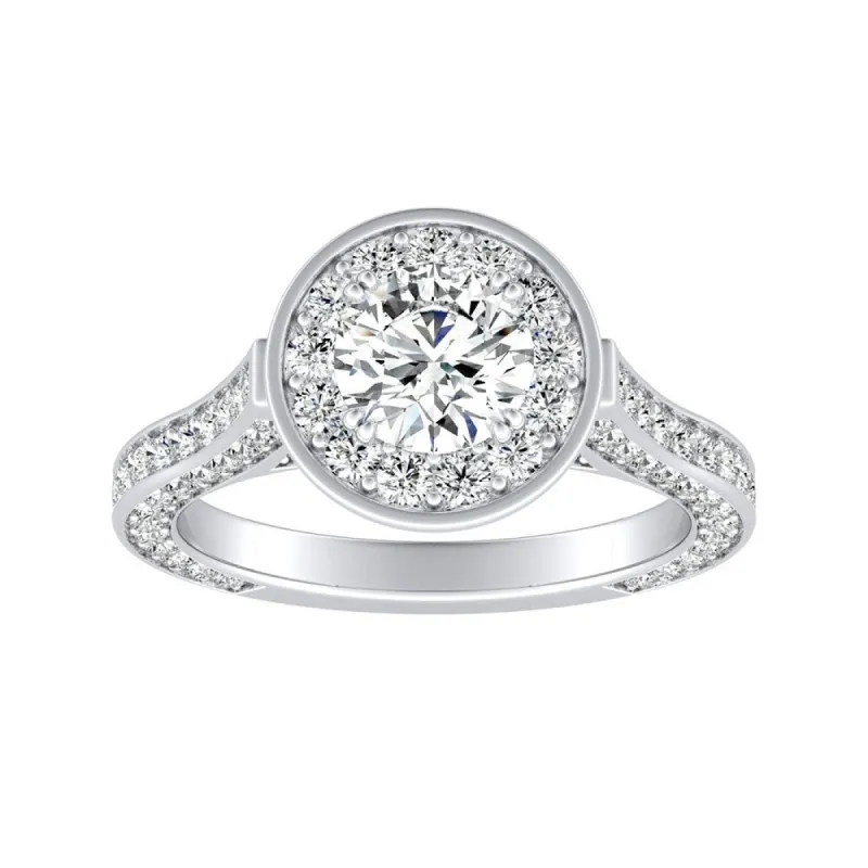 Auriya Round 1/2ct Moissanite and 1 1/4ctw Diamond Halo Engagement Ring 14K Gold sold by Zulily