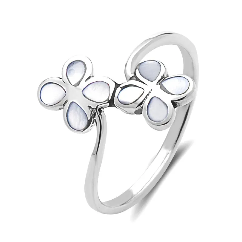 Vera & Co. Sterling Silver Flowers of Mother of Pearl By-Pass Ring sold by Zulily
