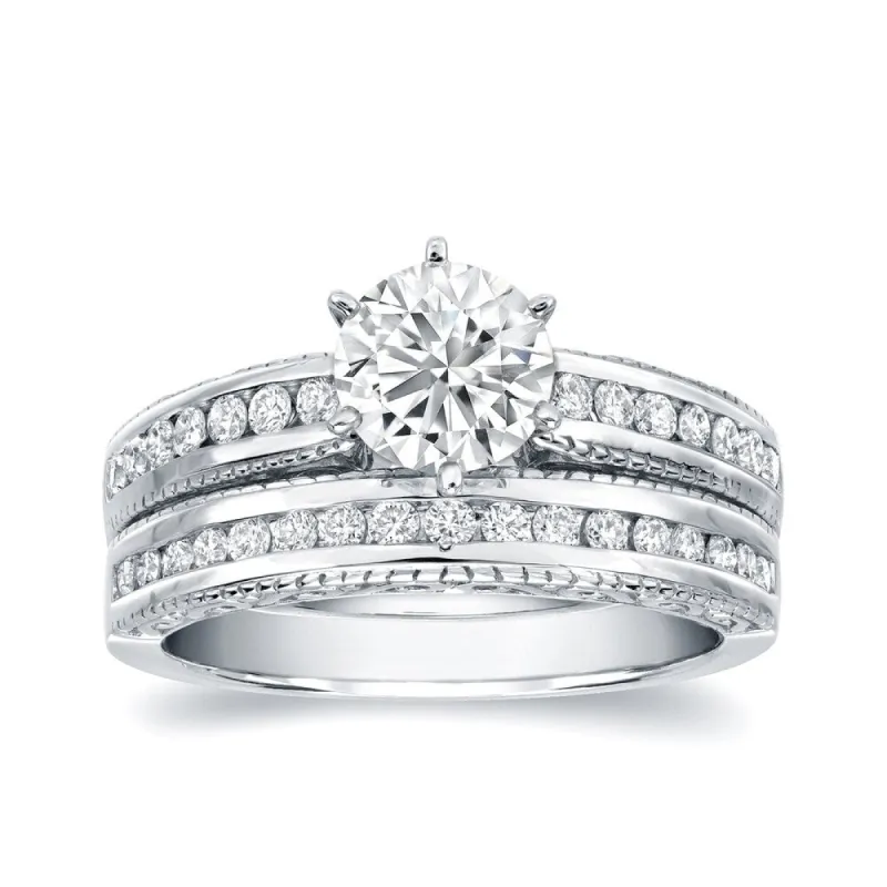Auriya Vintage Inspired 1 1/2ct TDW Round Diamond Engagement Ring Set 14K Certified sold by Zulily