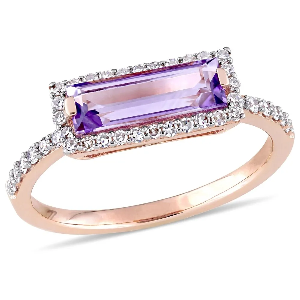 Miadora Signature Collection 14k Rose Gold African-Amethyst and 1/4ct TDW Diamond Bar Halo Ring - Purple sold by Zulily product image thumbnail 3