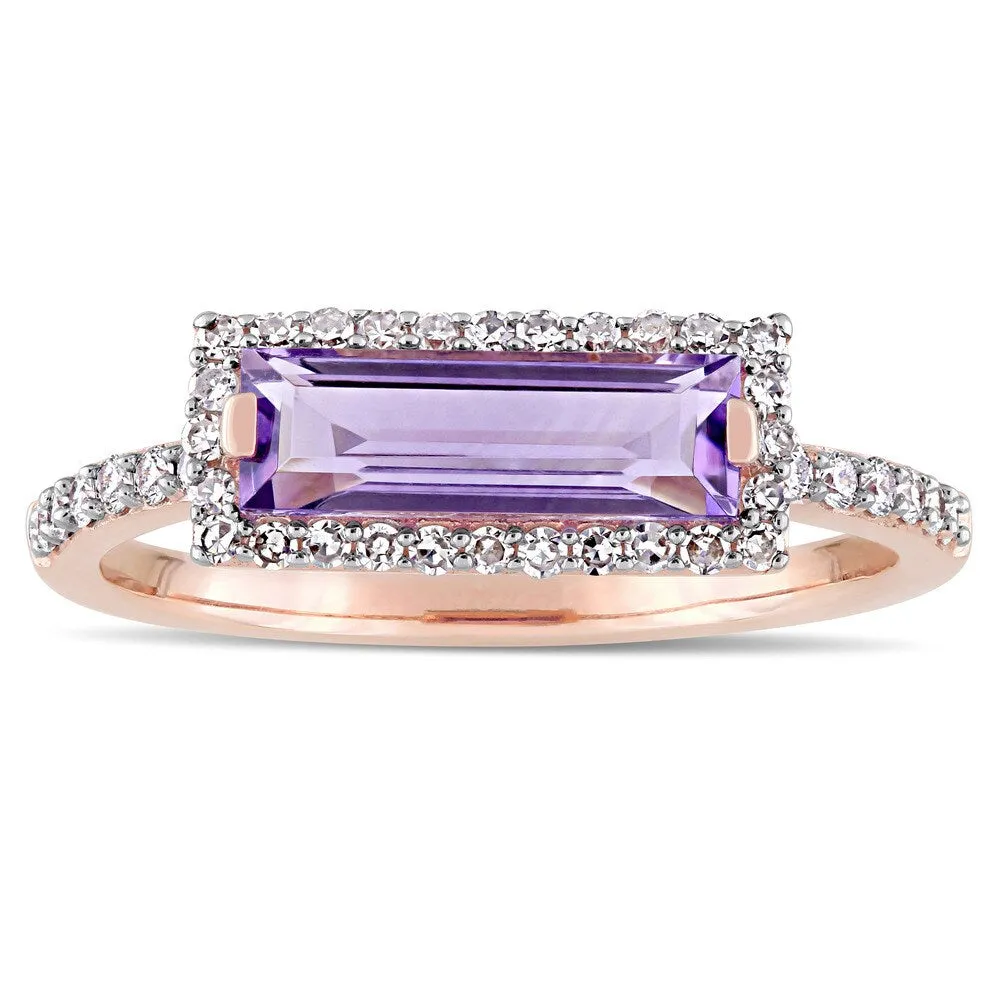 Miadora Signature Collection 14k Rose Gold African-Amethyst and 1/4ct TDW Diamond Bar Halo Ring - Purple sold by Zulily