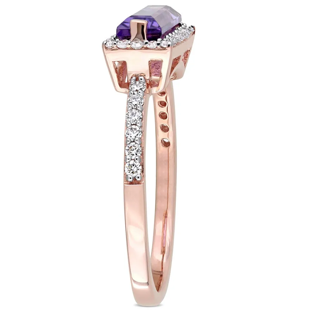 Miadora Signature Collection 14k Rose Gold African-Amethyst and 1/4ct TDW Diamond Bar Halo Ring - Purple sold by Zulily product image thumbnail 5