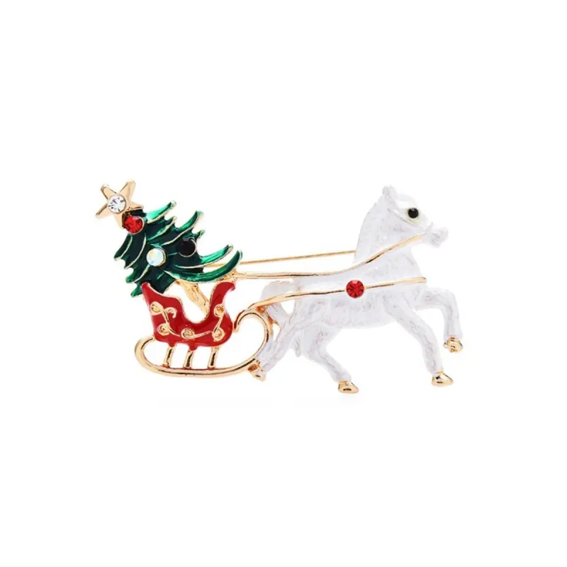Don't AsK Christmas Sleigh & White Horse Brooch sold by Zulily