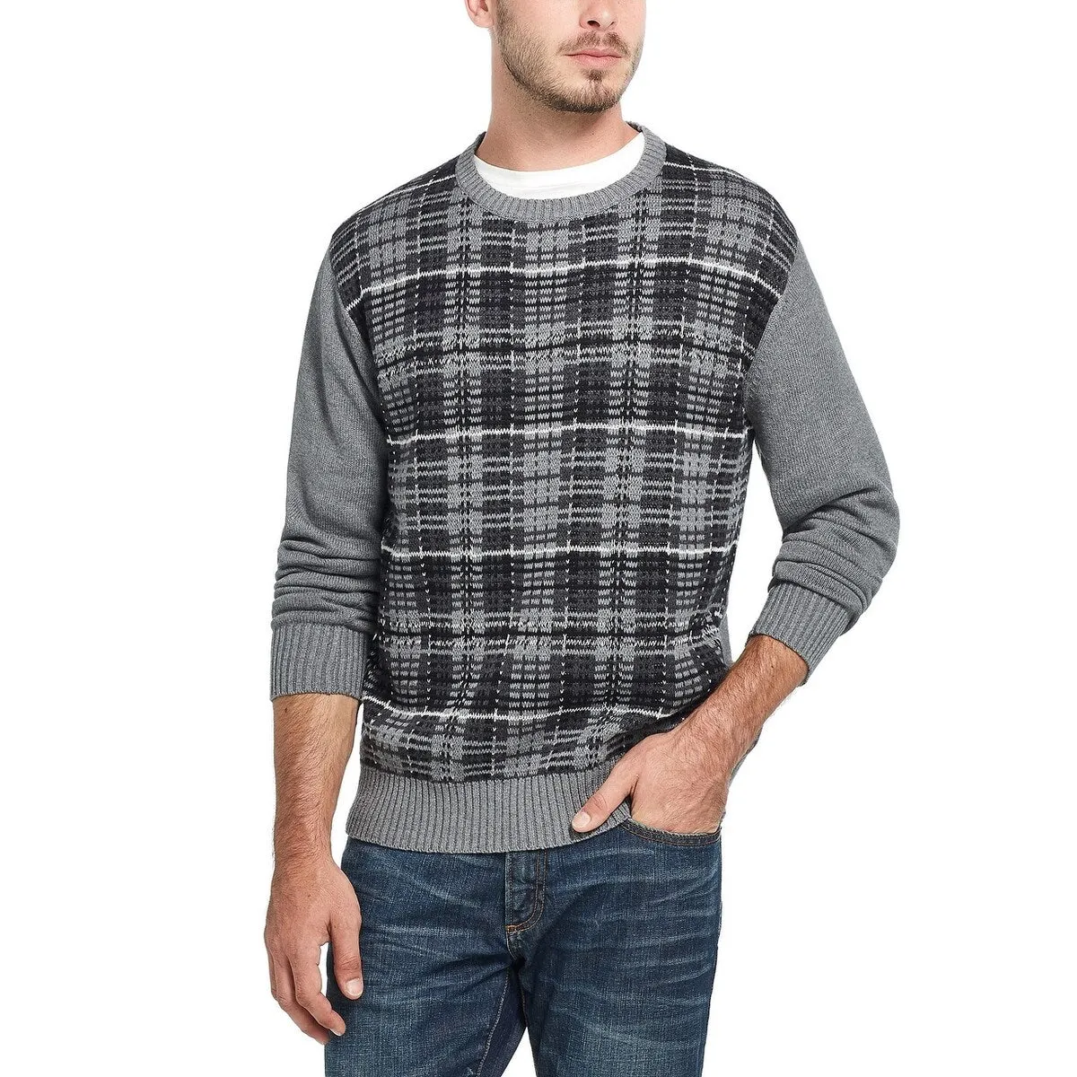 Weatherproof Vintage Men's Plaid Sweater Dark Gray Size Medium sold by Zulily