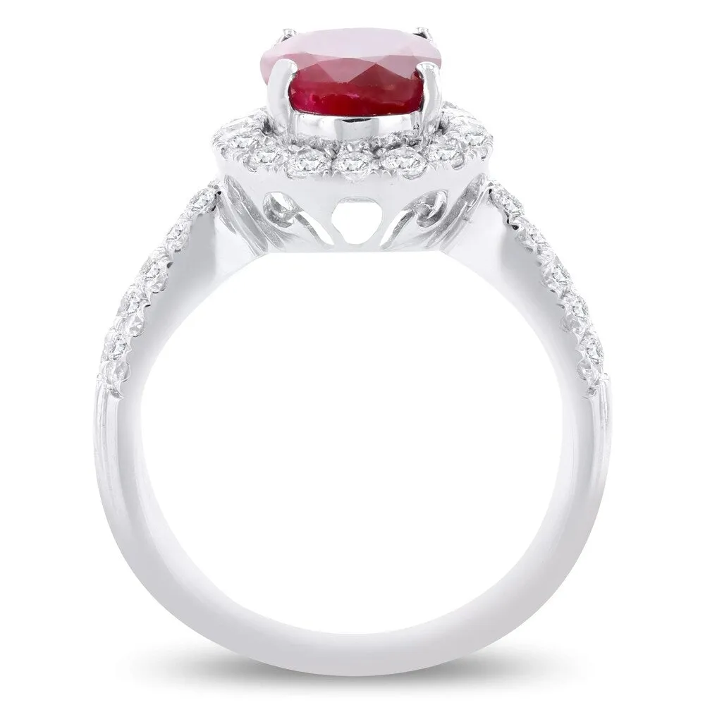 Auriya Platinum GIA Certified 2 3/4ct Oval-Cut Rare Unheated Ruby and 1ct TDW Diamond Halo Engagement Ring sold by Zulily product image thumbnail 4