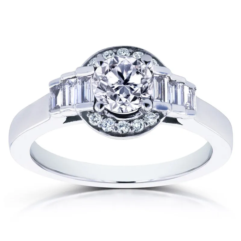 Annello by Kobelli 14k White Gold 4/5ct TDW Round and Baguette Diamond Symmetric Semi-Halo Ring sold by Zulily