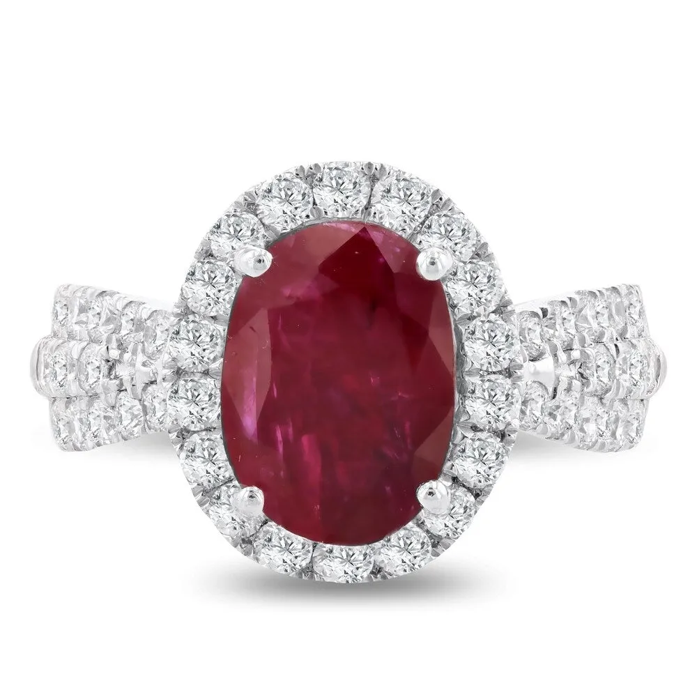 Auriya Platinum GIA Certified 2 3/4ct Oval-Cut Rare Unheated Ruby and 1ct TDW Diamond Halo Engagement Ring sold by Zulily product image thumbnail 2