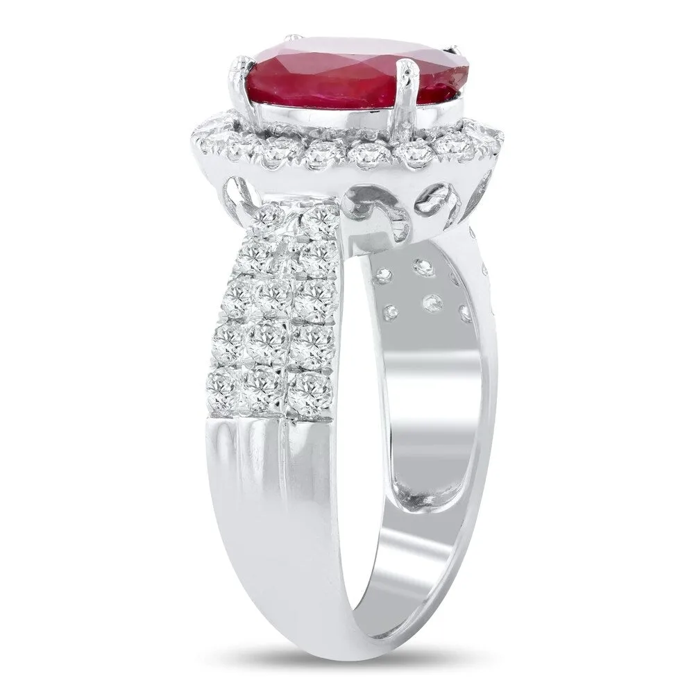 Auriya Platinum GIA Certified 2 3/4ct Oval-Cut Rare Unheated Ruby and 1ct TDW Diamond Halo Engagement Ring sold by Zulily product image thumbnail 3