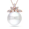 Miadora 11.5-12mm Cultured Freshwater Pearl and Diamond Leaf Pendant with Singapore Chain in 10k Rose Gold sold by Zulily