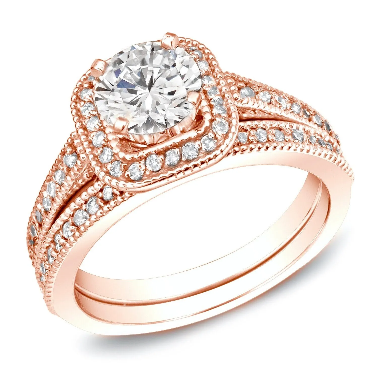 Auriya 14k Gold 1ctw Vintage Halo Diamond Engagement Ring Set sold by Zulily product image thumbnail 4