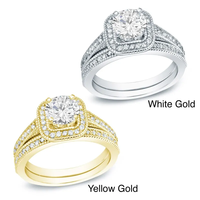 Auriya 14k Gold 1ctw Vintage Halo Diamond Engagement Ring Set sold by Zulily