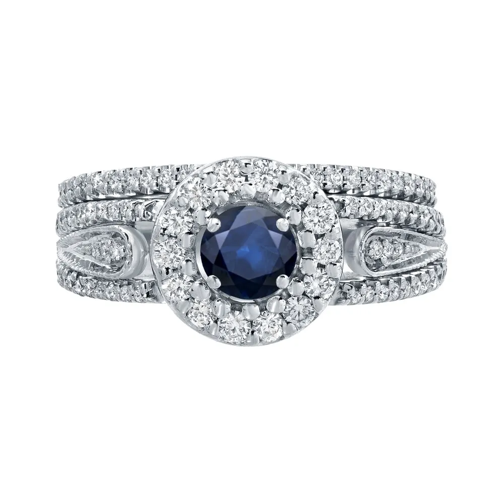 Auriya 1/4ct Blue Sapphire and 1/2ctw Halo Diamond Engagement Ring Set 14k Gold sold by Zulily product image thumbnail 4