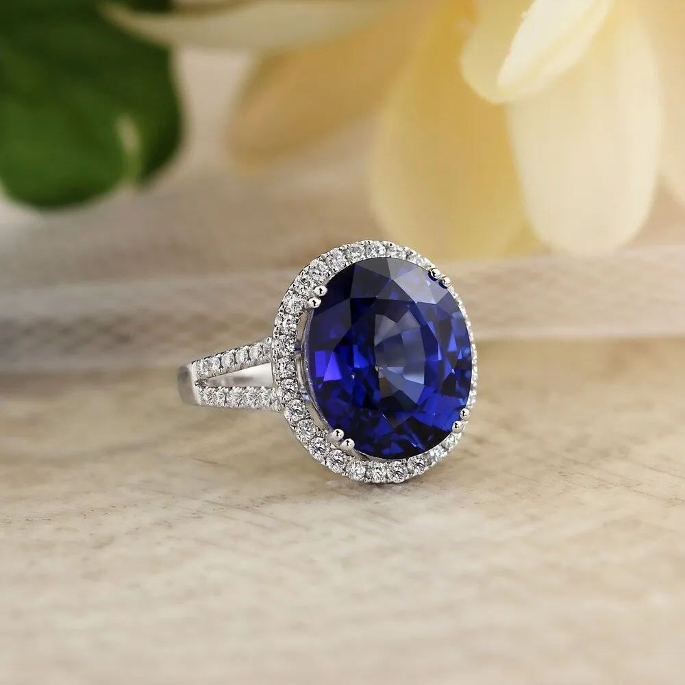 Auriya 18k Gold 12 3/8ct Blue Sapphire and 5/8ctw Halo Diamond Engagement Ring sold by Zulily product image thumbnail 3