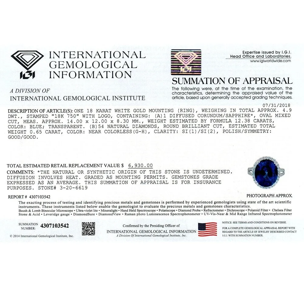 Auriya 18k Gold 12 3/8ct Blue Sapphire and 5/8ctw Halo Diamond Engagement Ring sold by Zulily