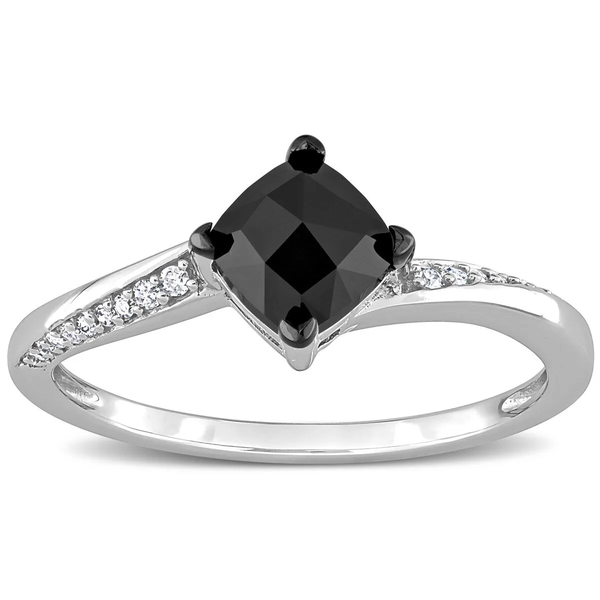 Miadora 1ct TDW Cushion-cut Black & White Diamond Bypass Engagement Ring in 10k White Gold sold by Zulily product image thumbnail 2