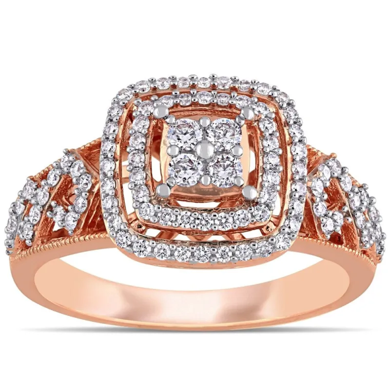 1/2ct TDW Diamond Quad Halo Engagement Ring in 14k Rose Gold by Miadora sold by Zulily