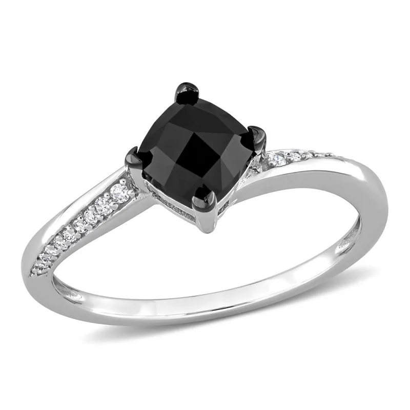 Miadora 1ct TDW Cushion-cut Black & White Diamond Bypass Engagement Ring in 10k White Gold sold by Zulily