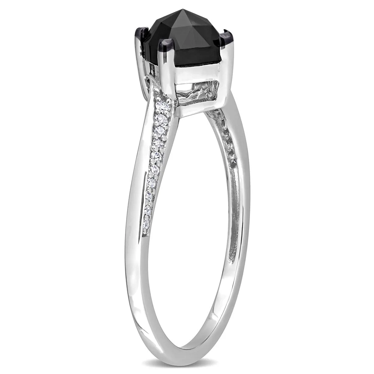 Miadora 1ct TDW Cushion-cut Black & White Diamond Bypass Engagement Ring in 10k White Gold sold by Zulily product image thumbnail 3