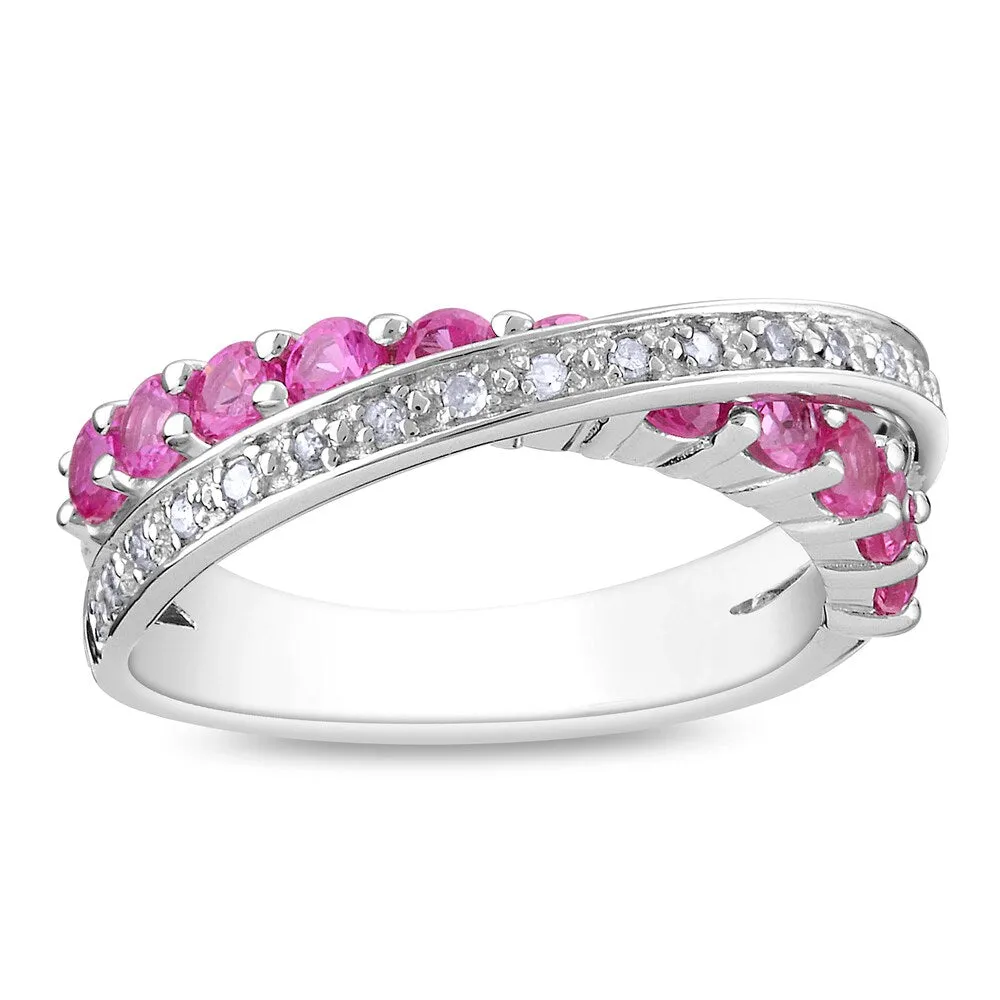 Miadora Sterling Silver Blue Sapphire and 1/10ct TDW Diamond Crossover Ring sold by Zulily product image thumbnail 2