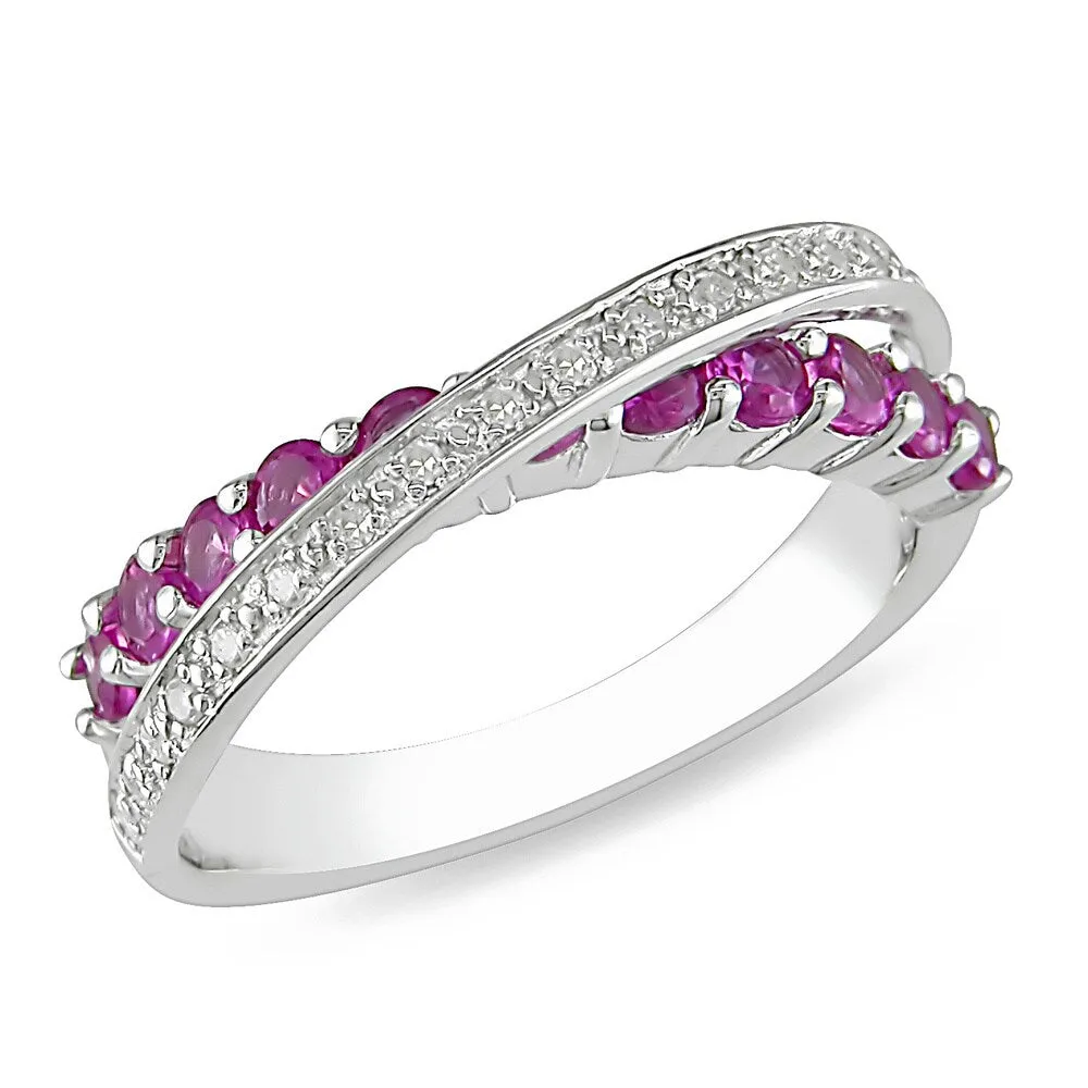 Miadora Sterling Silver Blue Sapphire and 1/10ct TDW Diamond Crossover Ring sold by Zulily product image thumbnail 4