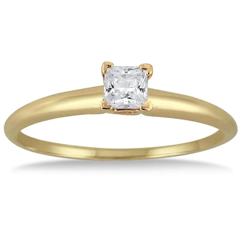 1/7 Carat Princess Diamond Solitaire Ring in 14K Yellow Gold sold by Zulily