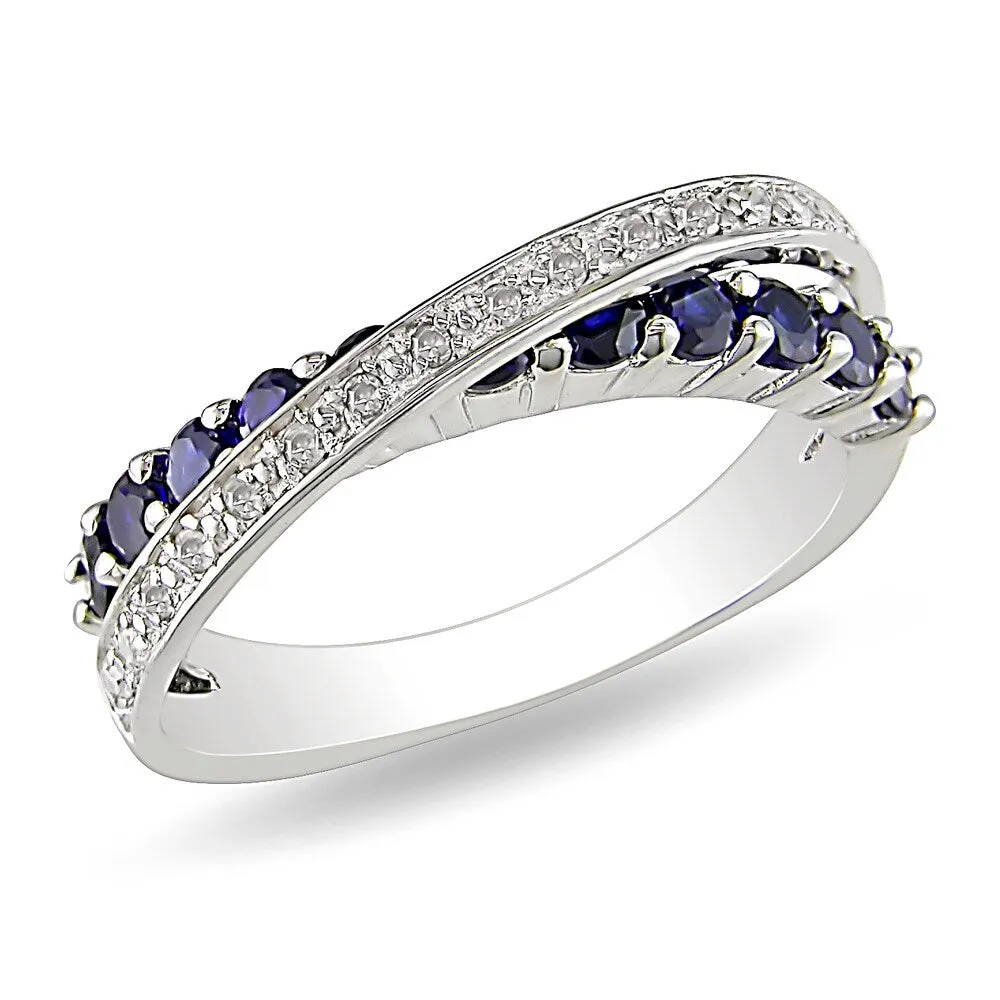 Miadora Sterling Silver Blue Sapphire and 1/10ct TDW Diamond Crossover Ring sold by Zulily product image thumbnail 3