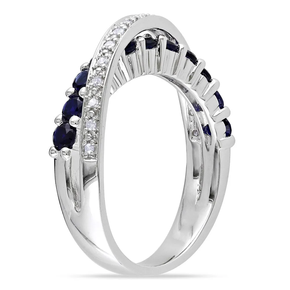 Miadora Sterling Silver Blue Sapphire and 1/10ct TDW Diamond Crossover Ring sold by Zulily product image thumbnail 5