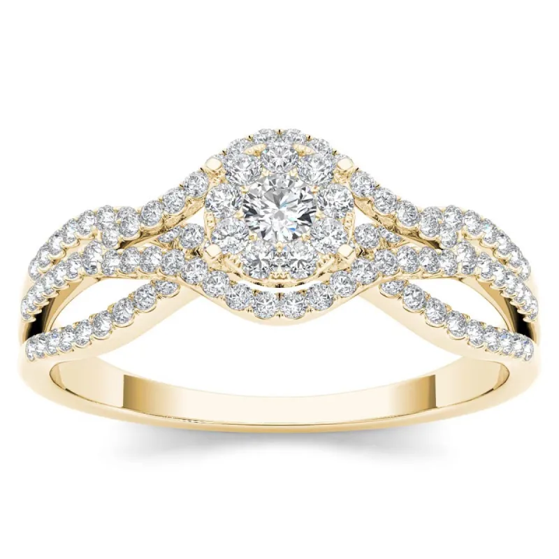 De Couer IGI Certified 10k Yellow Gold 1/2ct TDW Diamond Halo Engagement Ring sold by Zulily
