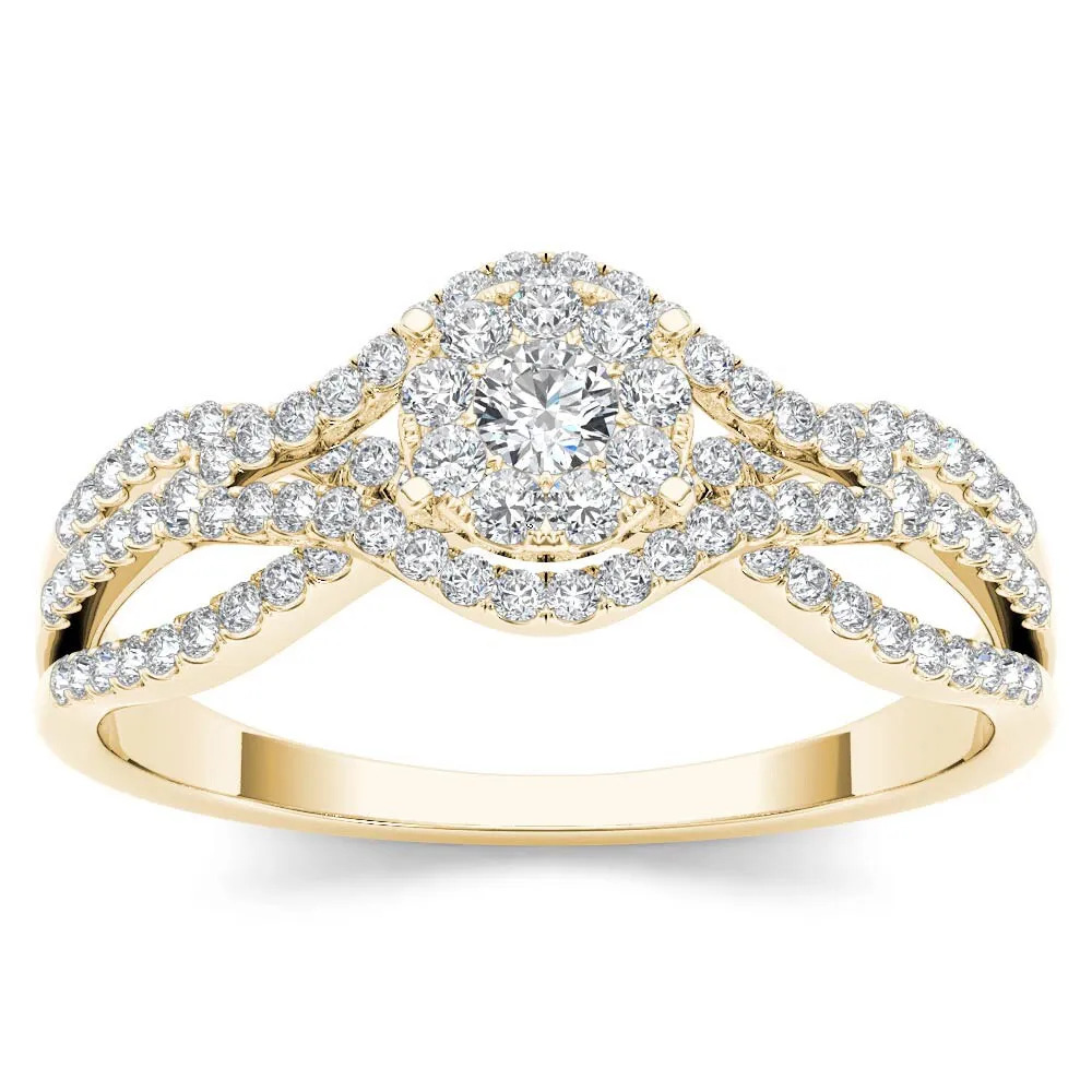 De Couer IGI Certified 10k Yellow Gold 1/2ct TDW Diamond Halo Engagement Ring sold by Zulily