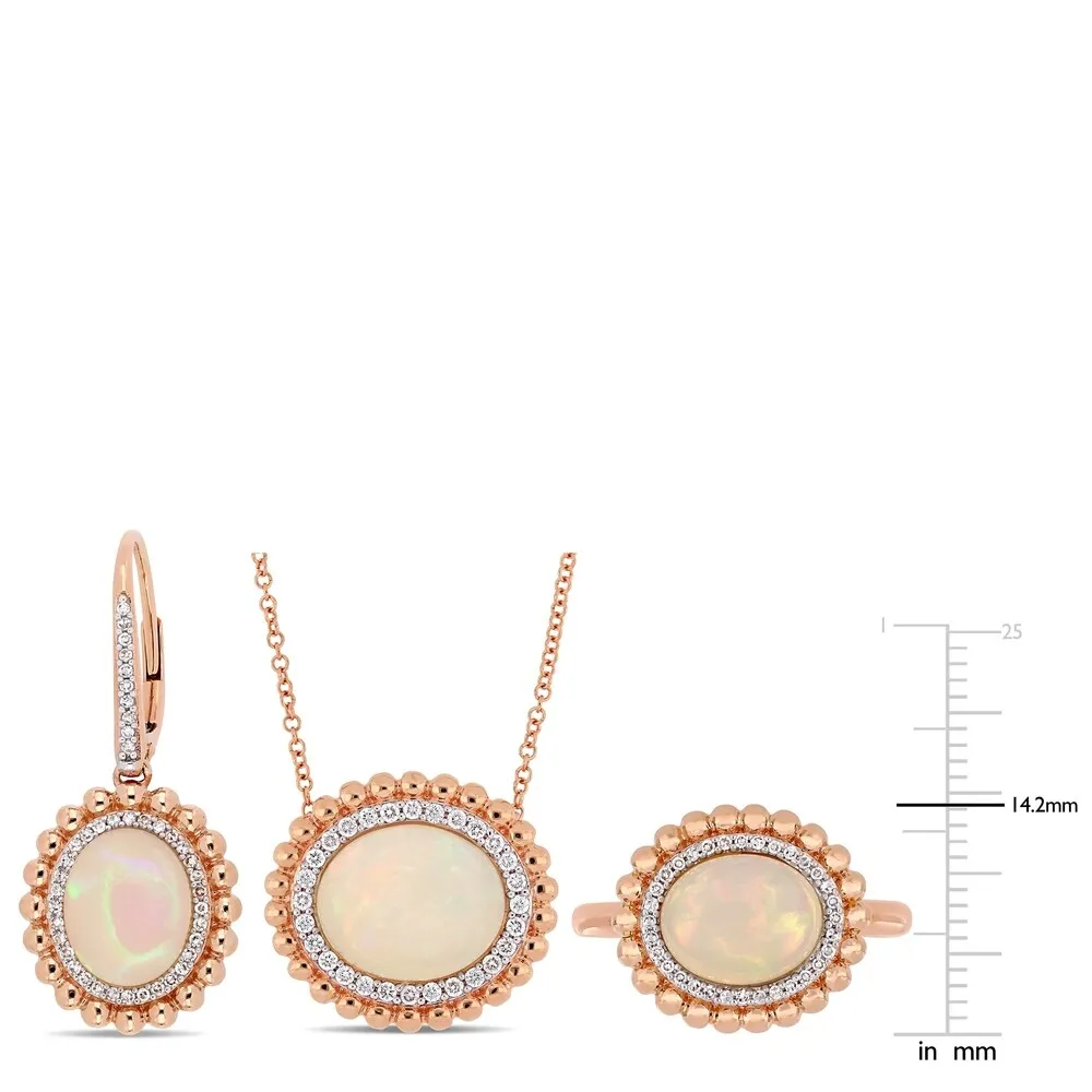 Miadora 14k Rose Gold Ethiopian Opal and 5/8ct TDW Diamond Beaded Halo Jewelry Set sold by Zulily product image thumbnail 4