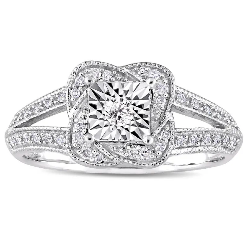 Miadora Signature Collection 10k White Gold 1/5ct TDW Diamond Twisted Square Halo Engagement Ring sold by Zulily