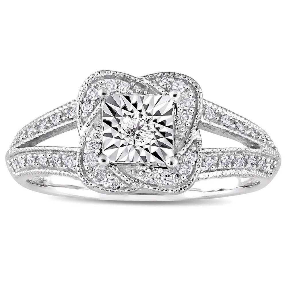 Miadora Signature Collection 10k White Gold 1/5ct TDW Diamond Twisted Square Halo Engagement Ring sold by Zulily