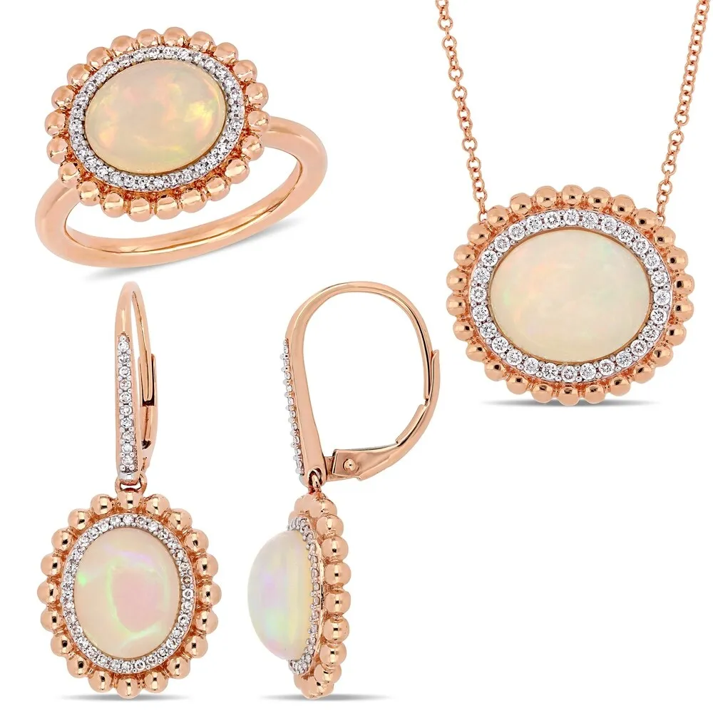 Miadora 14k Rose Gold Ethiopian Opal and 5/8ct TDW Diamond Beaded Halo Jewelry Set sold by Zulily