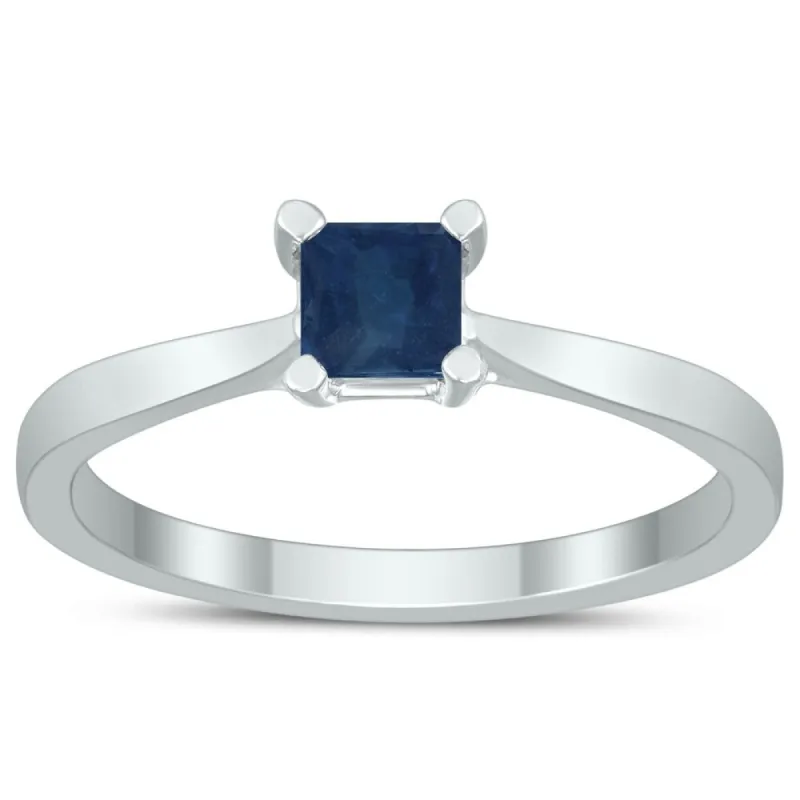 Square Princess Cut 4MM Sapphire Solitaire Ring in 10K White Gold sold by Zulily