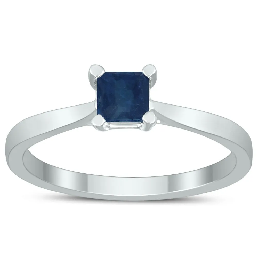 Square Princess Cut 4MM Sapphire Solitaire Ring in 10K White Gold sold by Zulily