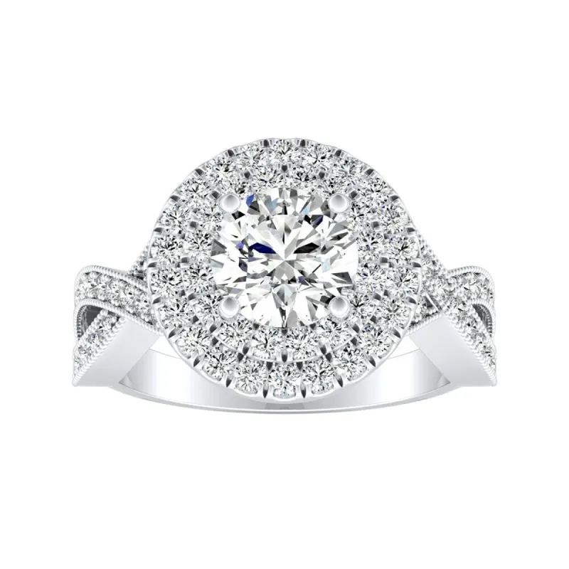 Auriya Vintage 1ct Moissanite and 5/8ctw Double Halo Diamond Engagement Ring 14K Gold sold by Zulily