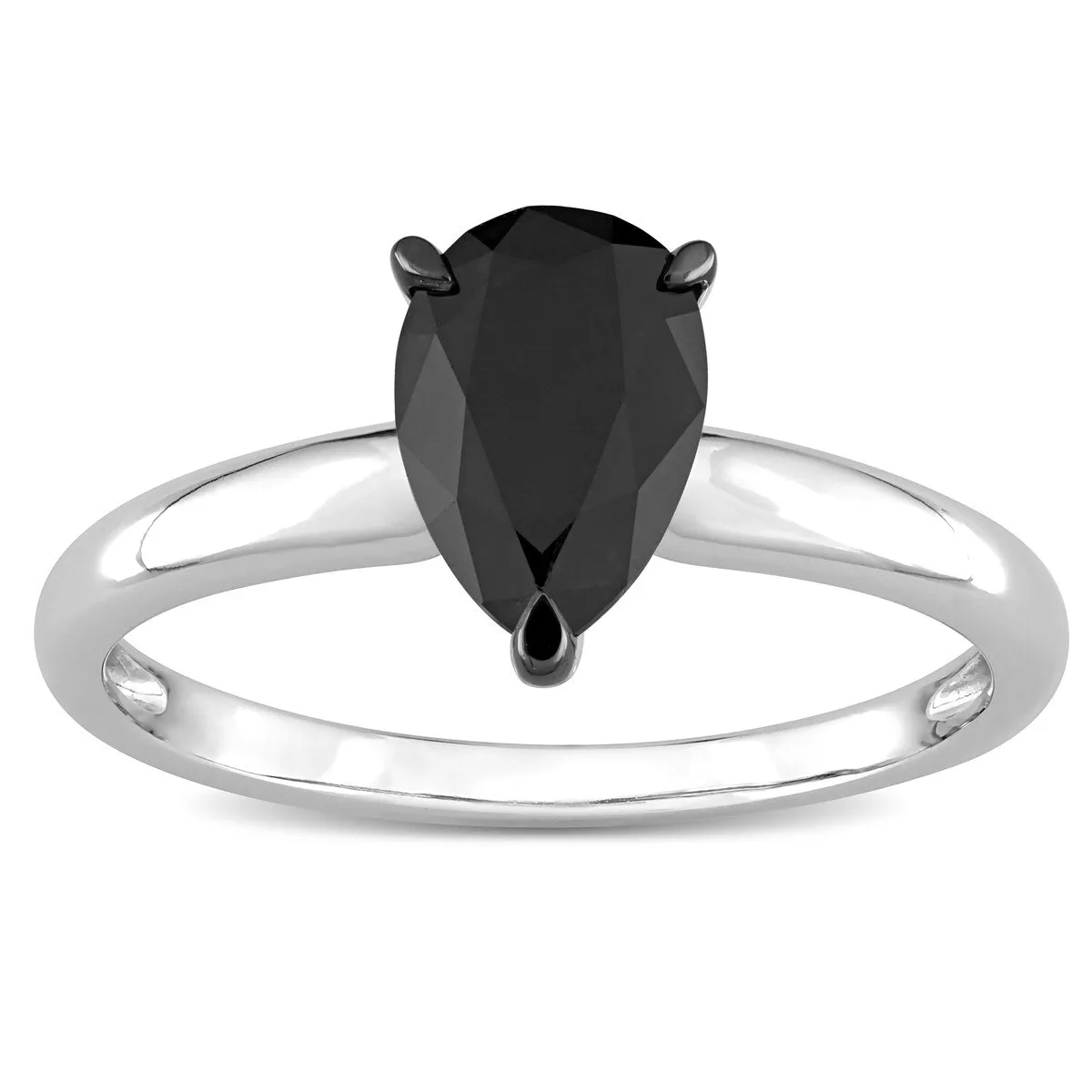 Miadora 1ct TDW Pear-cut Black Diamond Solitaire Engagement Ring in 14k White Gold sold by Zulily product image thumbnail 3
