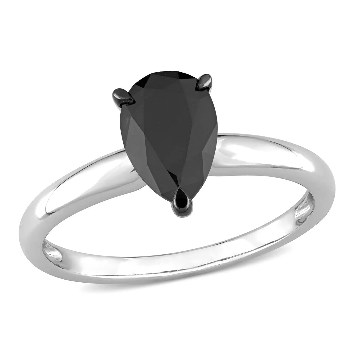 Miadora 1ct TDW Pear-cut Black Diamond Solitaire Engagement Ring in 14k White Gold sold by Zulily product image thumbnail 2