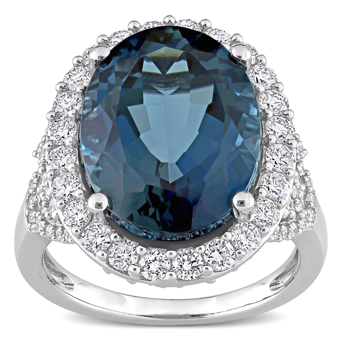 Miadora 14k White Gold 12CT TGW London-Blue Topaz and 1 2/5ct TDW Diamond Halo Cocktail Ring sold by Zulily product image thumbnail 2
