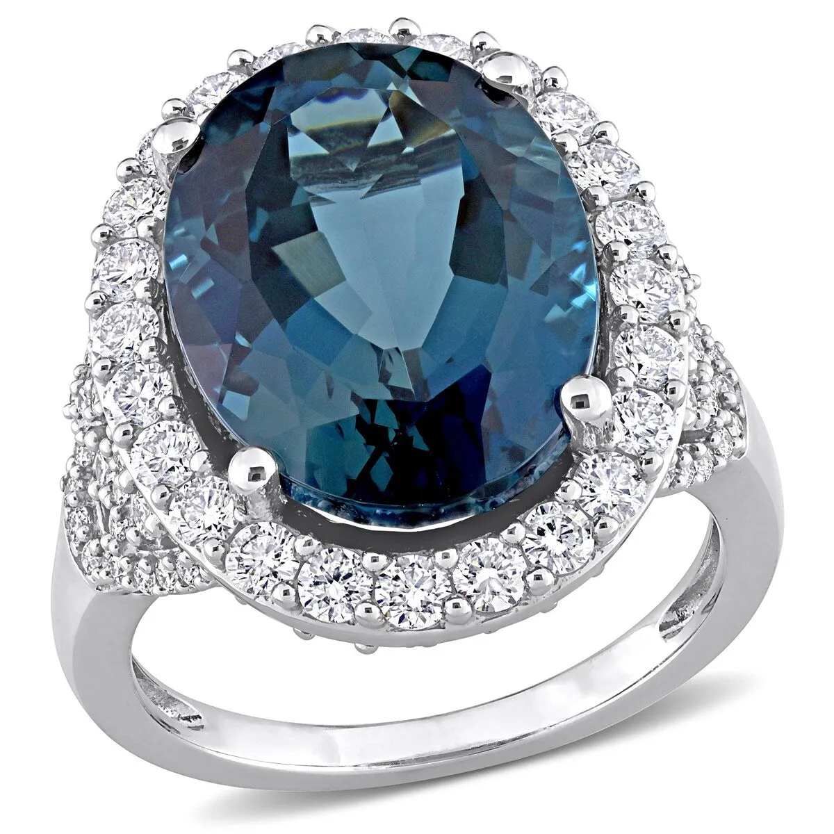 Miadora 14k White Gold 12CT TGW London-Blue Topaz and 1 2/5ct TDW Diamond Halo Cocktail Ring sold by Zulily