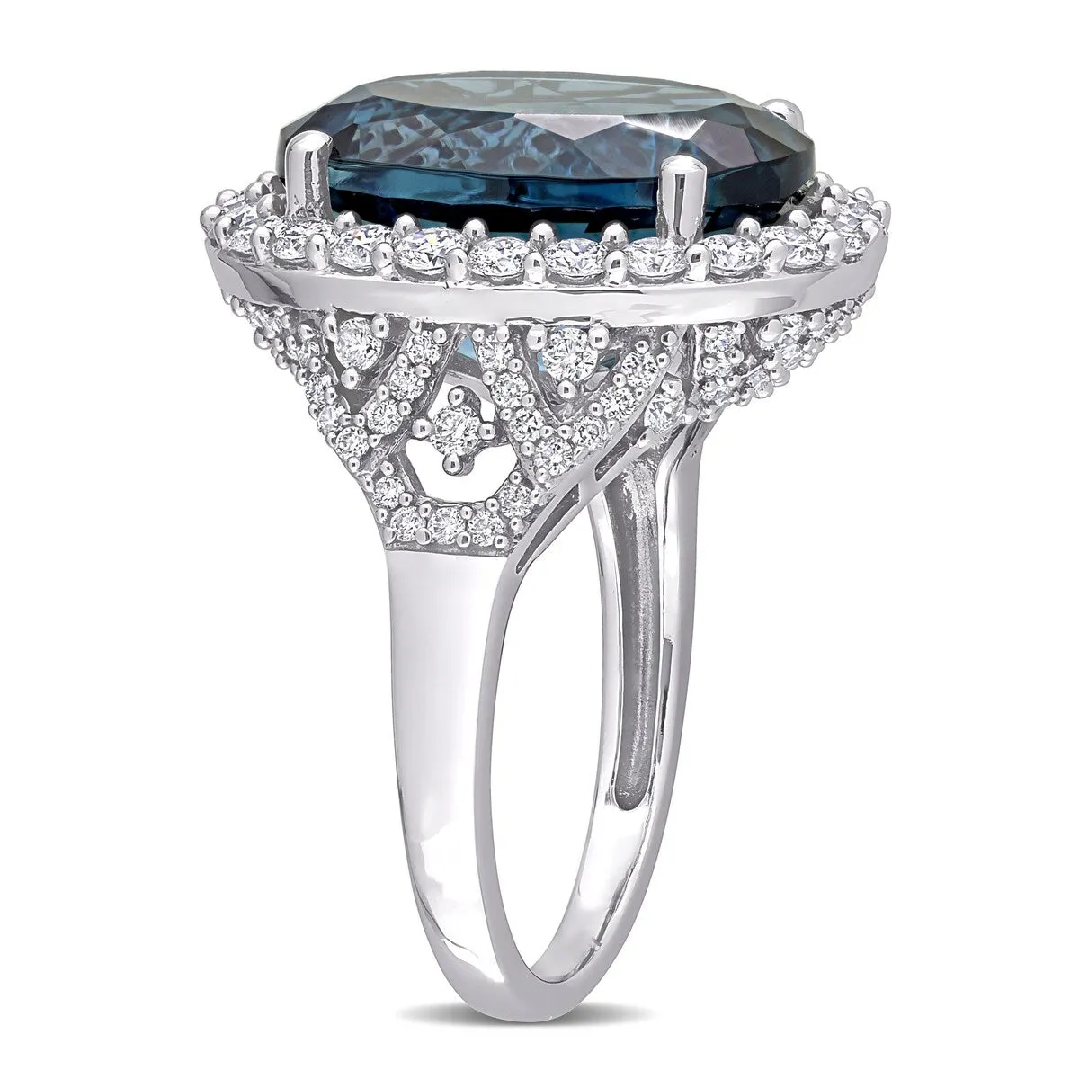 Miadora 14k White Gold 12CT TGW London-Blue Topaz and 1 2/5ct TDW Diamond Halo Cocktail Ring sold by Zulily product image thumbnail 3