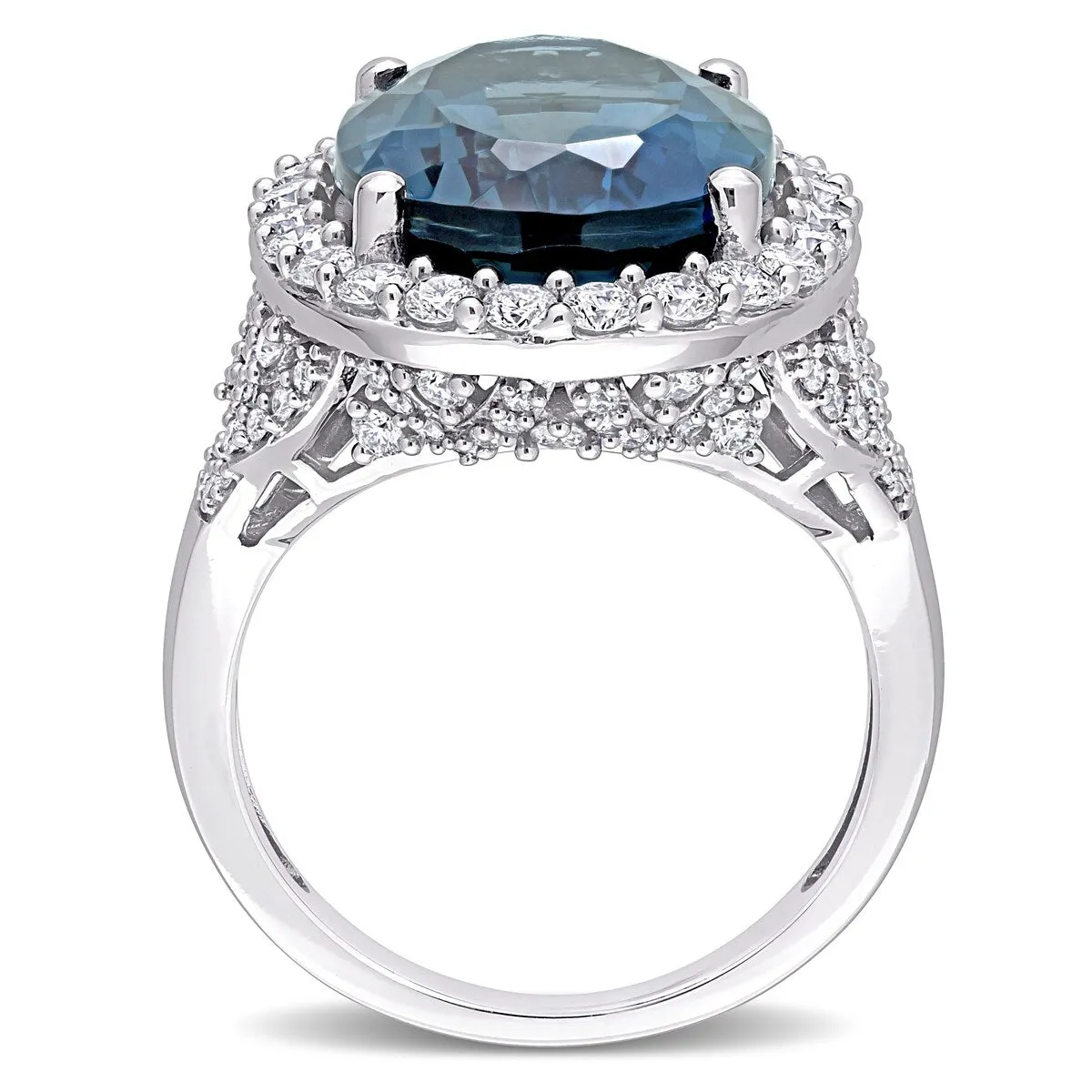 Miadora 14k White Gold 12CT TGW London-Blue Topaz and 1 2/5ct TDW Diamond Halo Cocktail Ring sold by Zulily product image thumbnail 4
