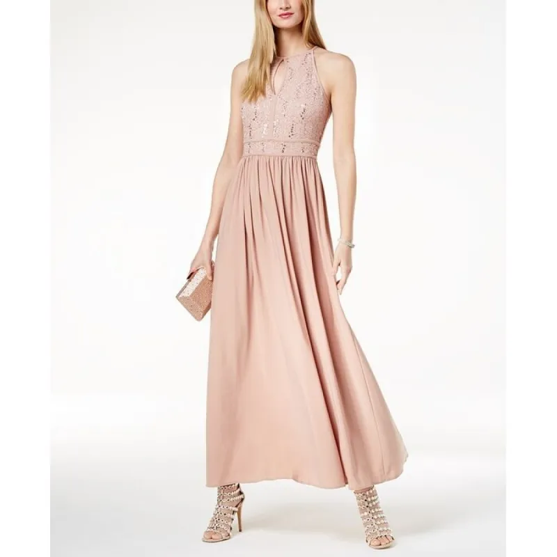 Morgan & Company Women's Sequined Shimmering Floral Sleeveless Keyhole Full Length Fit Flare Formal Dress Brown Size 7/8 sold by Zulily