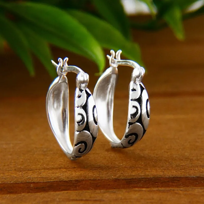 Vera & Co. Sterling Silver Oxidized Wavy Line Hoop with Latch - White sold by Zulily