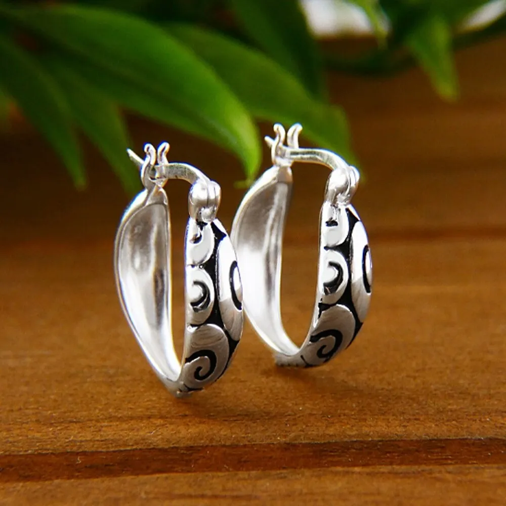 Vera & Co. Sterling Silver Oxidized Wavy Line Hoop with Latch - White sold by Zulily