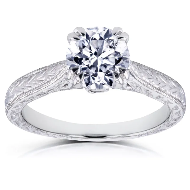 Annello by Kobelli 14k White Gold 1 Carat Round Brilliant Diamond Antique Engravings Engagement Ring (H-I, I1-I2) sold by Zulily