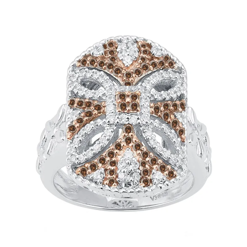 Sterling Silver Natural Champagne Diamond and White Diamond Band Ring sold by Zulily