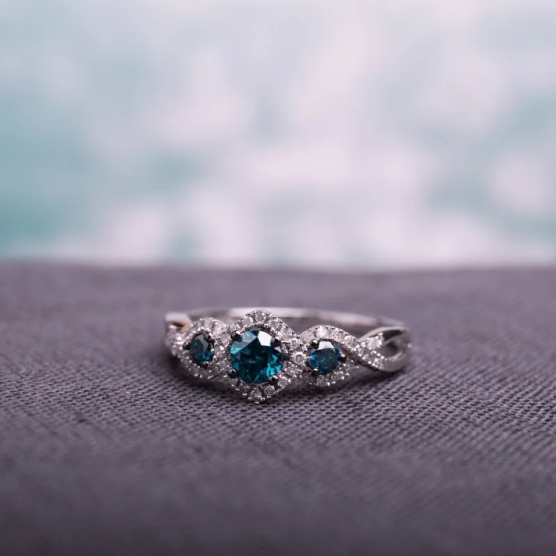 Miadora 1/2ct Blue and White Diamond TW 3 Stone Ring 14k White Gold Rhodium Plated made by Zulily