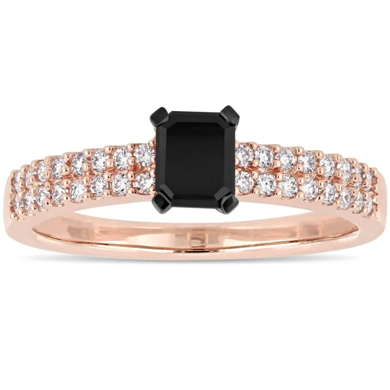 Miadora 14k Rose Gold 3/4ct TDW Emerald and Round-cut Black and White Diamond Engagement Ring sold by Zulily